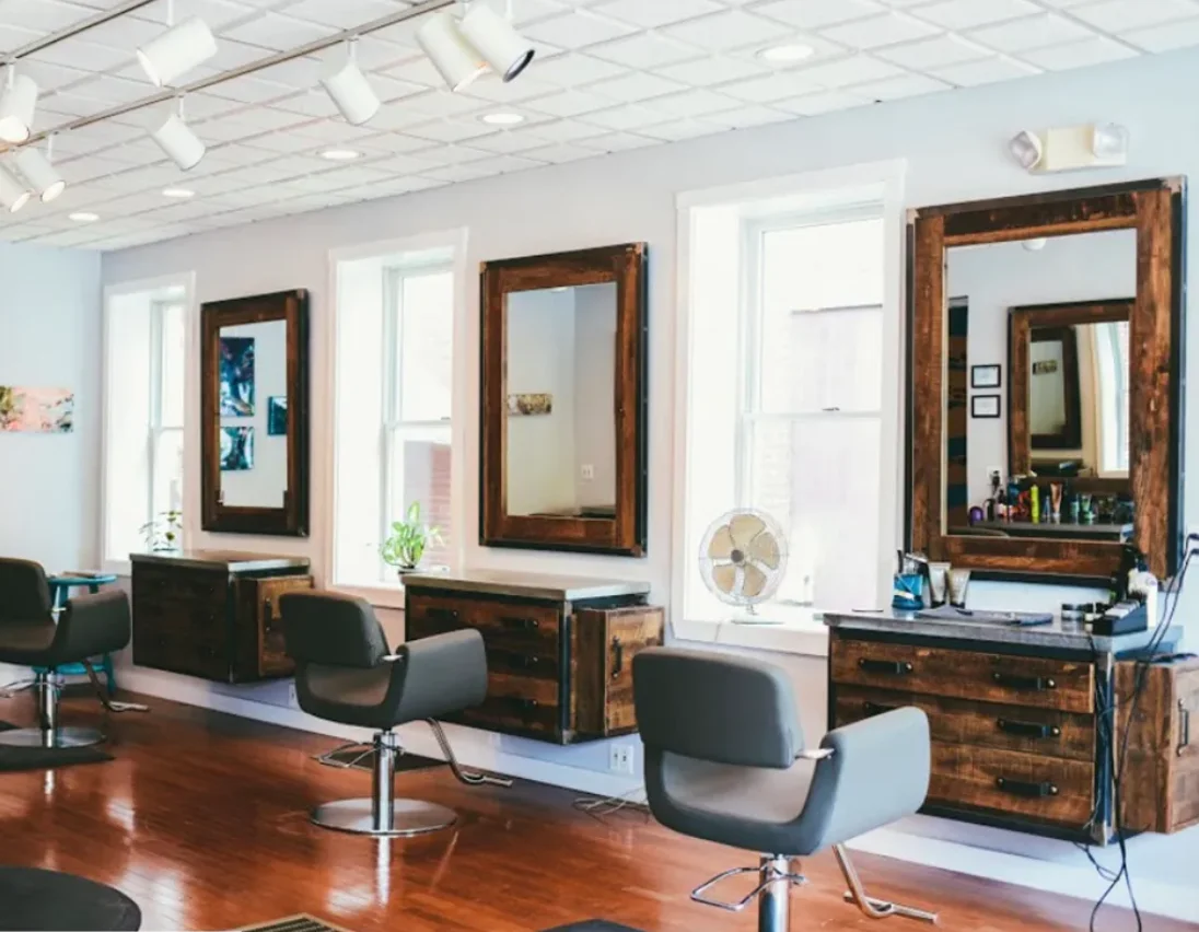 Design Wall Mounted Salon Styling Stations Wooden Wall Mounted