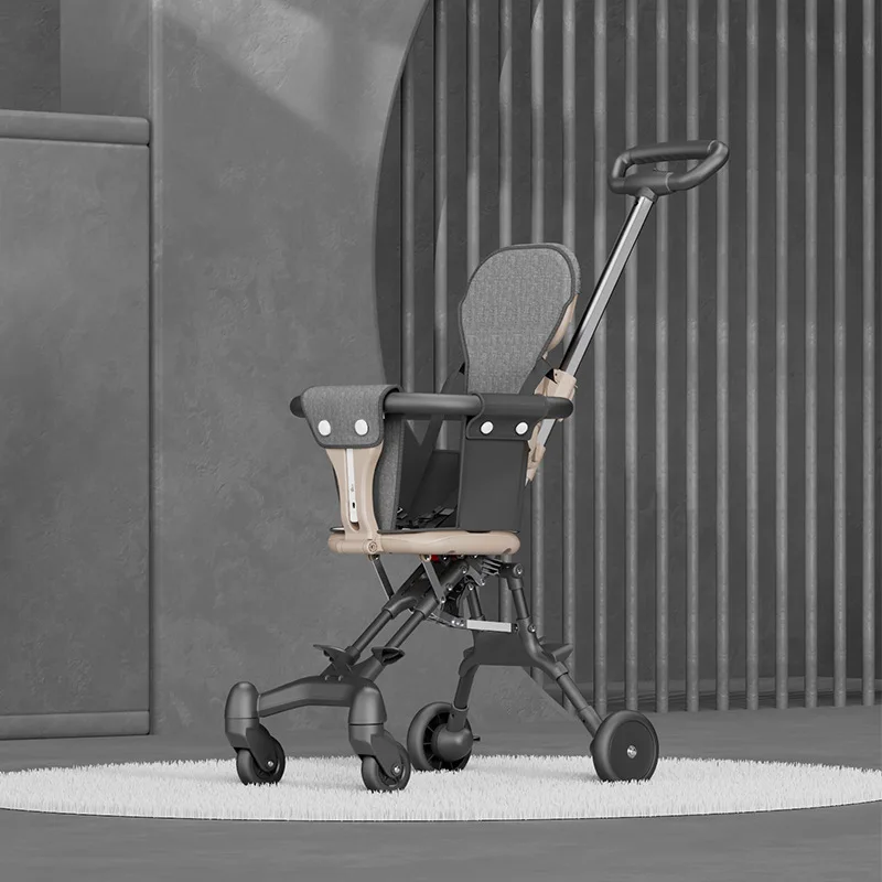 Multifunctional Linen Carrycot with 4 White Plane Wheels Hybrid Leather Scooter & Back Board for Baby Stroller