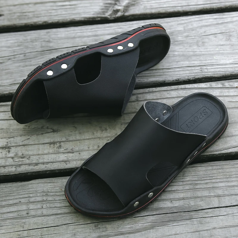 
 Летние модные мужские кожаные сандалии с ПВХ Подошвой, сандалии, обувь на заказ, уличные пляжные тапочки для мужчин  