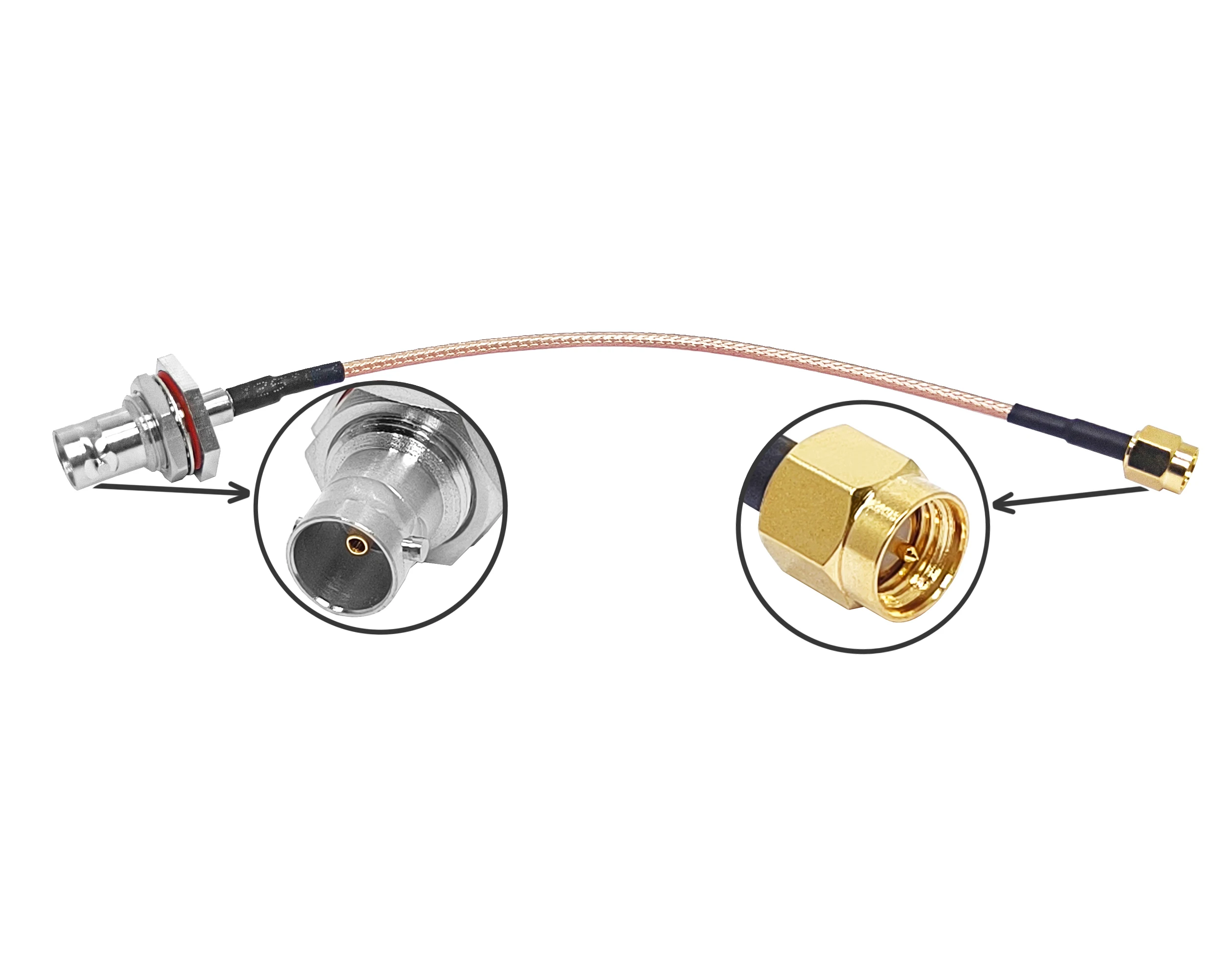 HF 50 Ohm 15-cm-RG179-Pigtail BNC-Buchse durchgehend zu SMA-Stecker männlich HF-Stecker RG179-Kabelbaugruppe