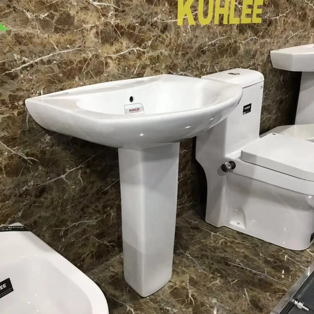 Wholesale Cheap Price Sanitary Ware Suite White Pedestal Sink Standing Basin For Hotel Bathroom