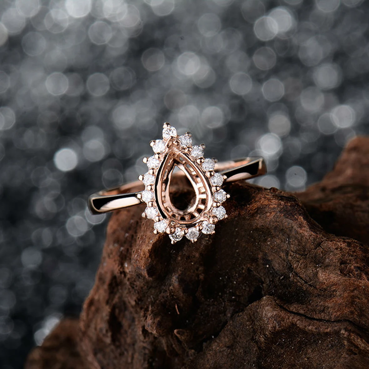 Anel de noivado pear cut diamante, anel semi de diamante redondo, joia de  ouro rosa 14k| Alibaba.com, image size:1181x1181