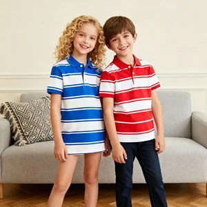 OEM ODM Summer Kids School Polo Shirts Custom Embroidery Design Cotton Boys T-Shirts Stripe Polo Shirts for 2-14 Years