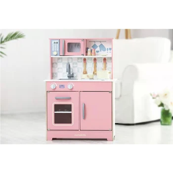 Multifunctional pink roleplay stove oven cabinets cooking kitchen toy tool table montessori kitchen sets toys wooden educational
