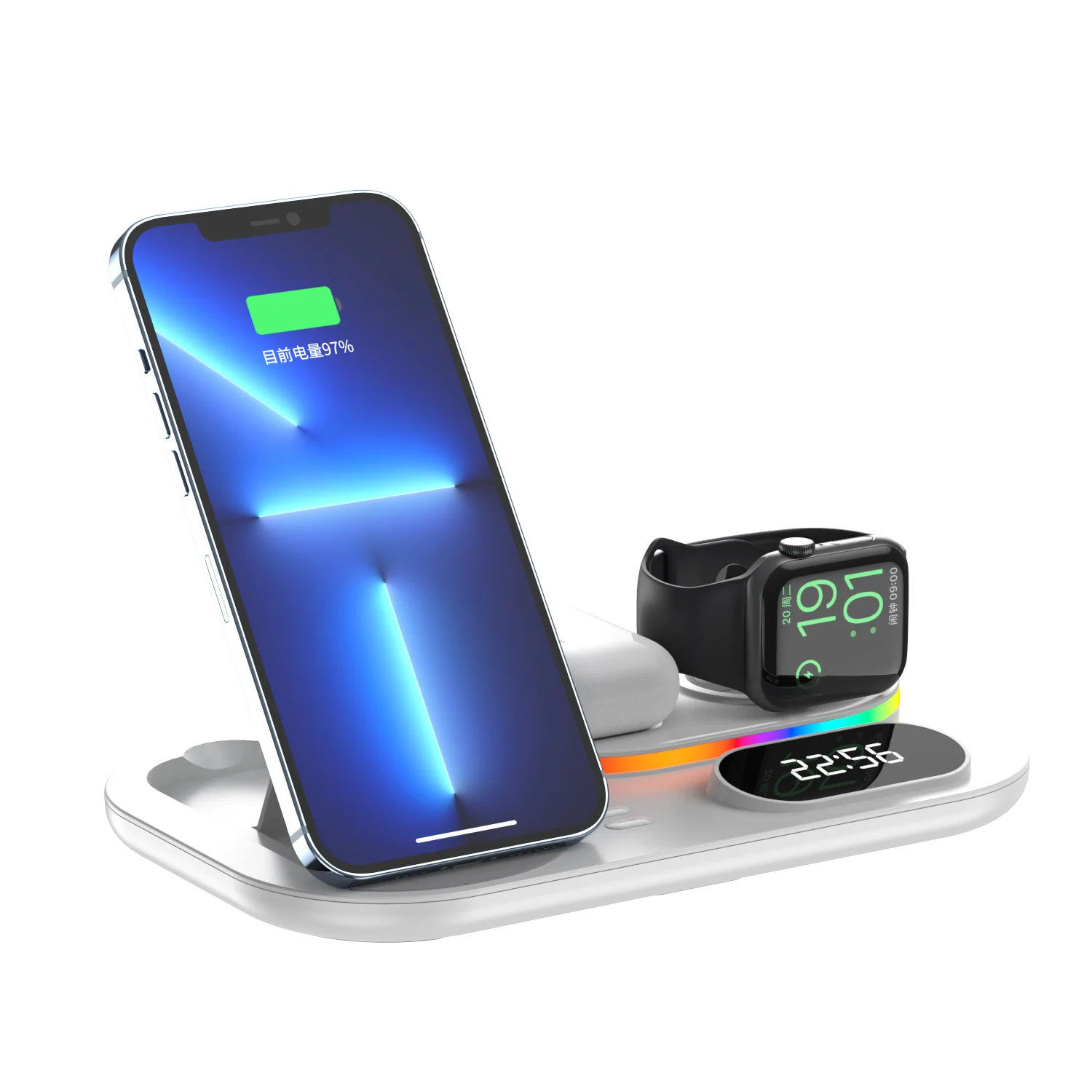 4 In 1 Rgb Led Wireless Charging Station,A06 Qi Fast Wireless Charger