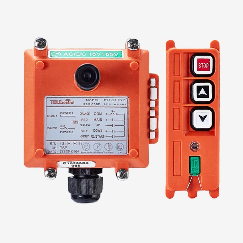 Hoist with Single Speed Button 2 Transmitter + 1 Receiver Industrial Crane Wireless Remote Control F21-2S AC/DC18V-65V