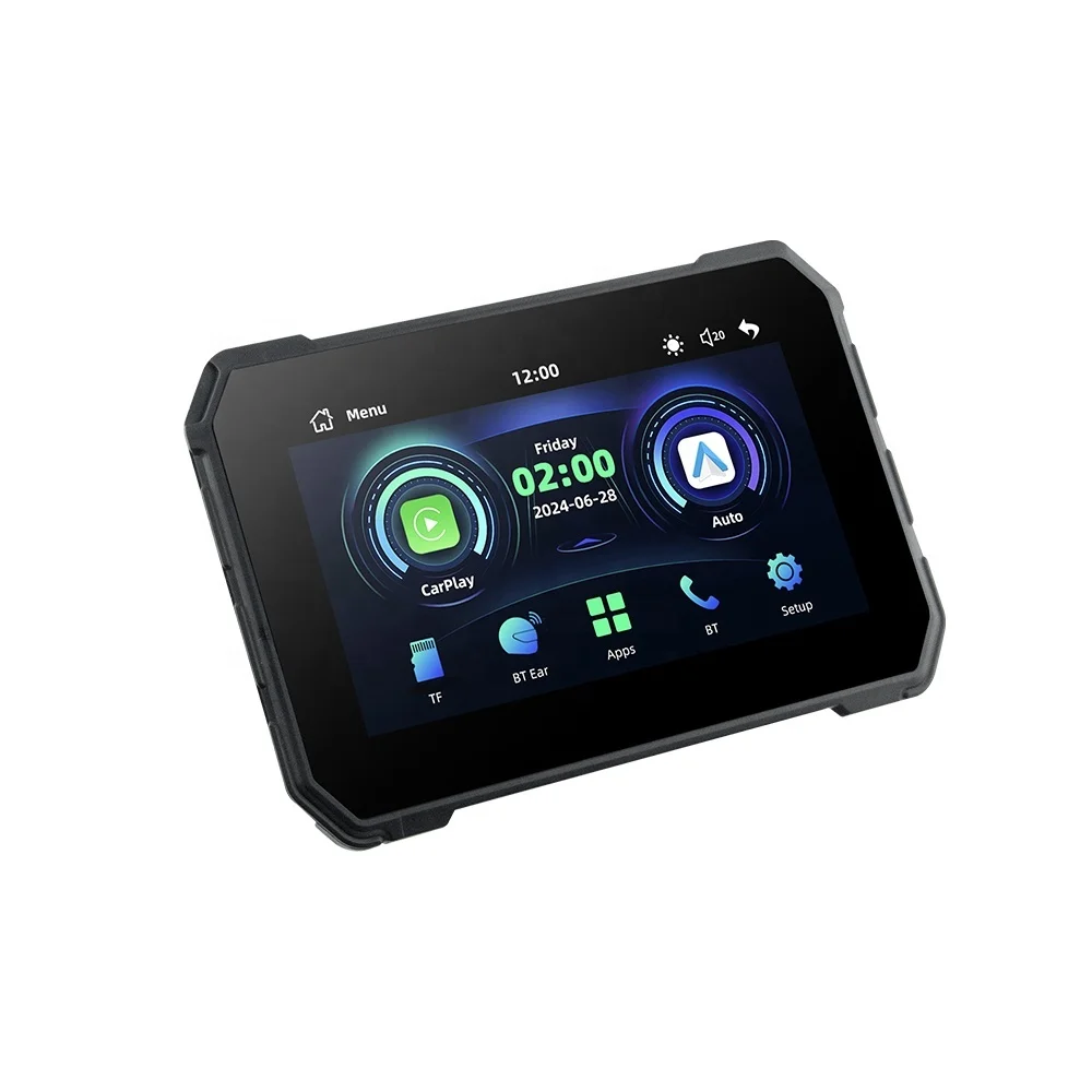 TIYPEOR 5 Inch Motorcycle Monitor Wireless CarPlay Android Auto Screen Motorcycle Navigation Motorcycle Wireless GPS