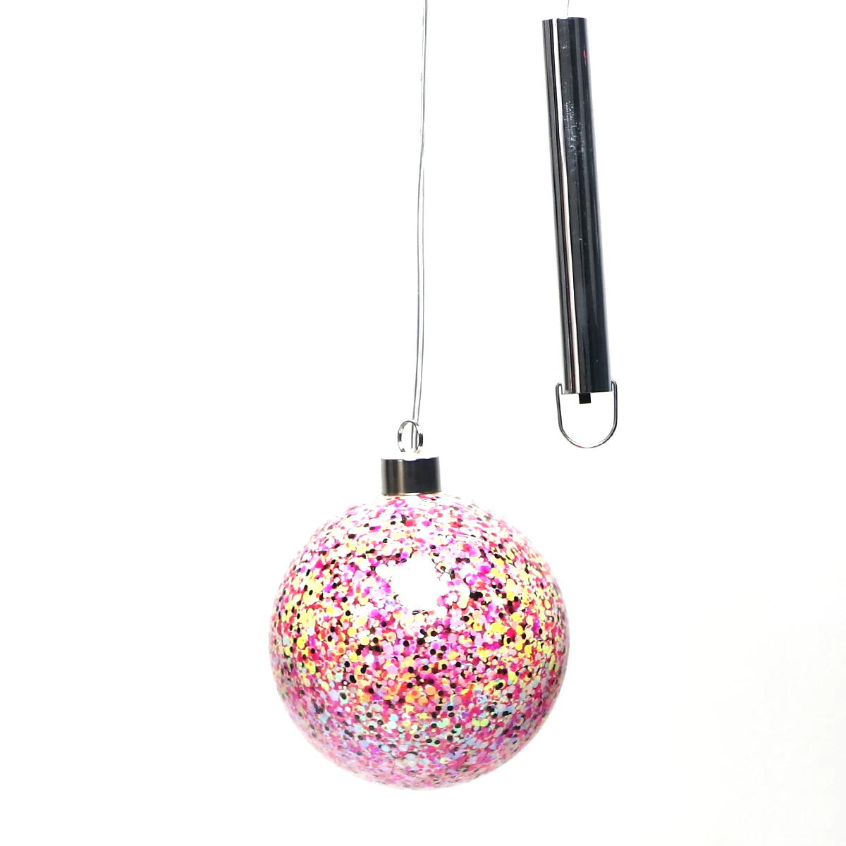 150 mm Christmas rope hanging sequins bauble LED Xmas tree ornament for sale