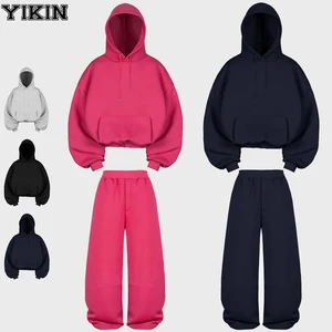 2026 Activewear 2pcs Sports Outfit Unisex Gym Fitness Oversize Blank Puff Printed Vintage Loose Tracksuits for Women