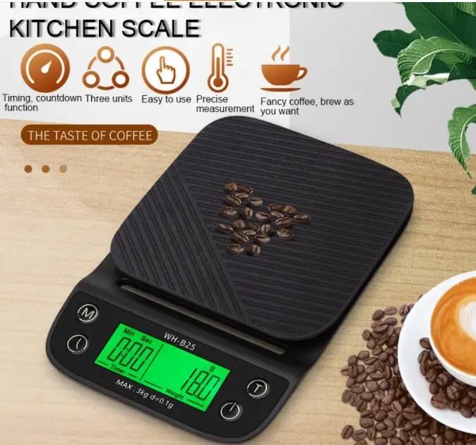 Ready Stock Digital Barista Coffee Scale with Timer 0.1/3kg LCD