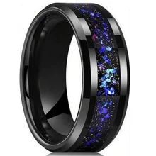 Wholesale Fashion Rings 8mm  Wedding Bands Meteorite Inlay Tungsten Ring for Men Women Fashion Wedding Band Comfort Fit