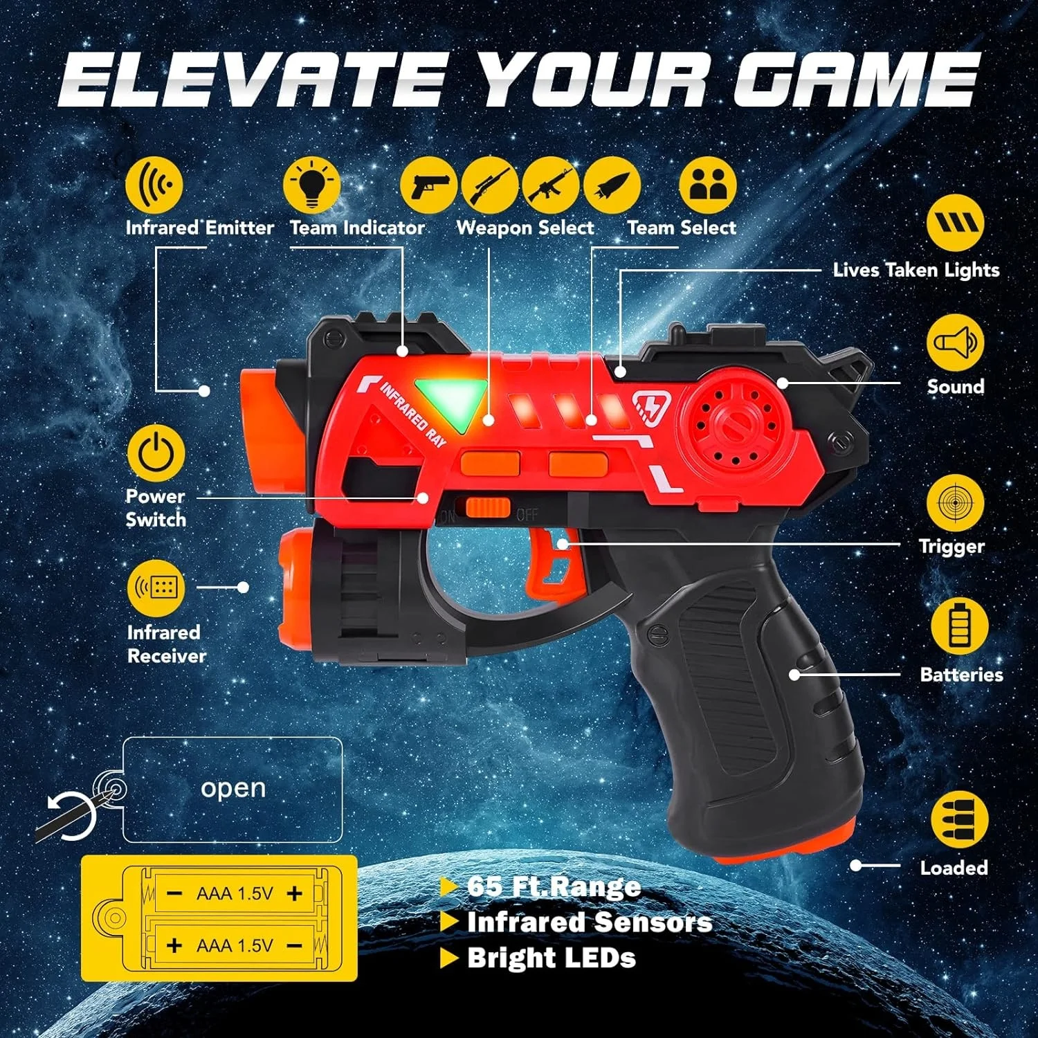 Laser Tag Guns Set Infrared Mini Laser Tag for Kids with Badges 2 Pack Laser Tag Blaster Game 2 Players Indoor Outdoor Toys