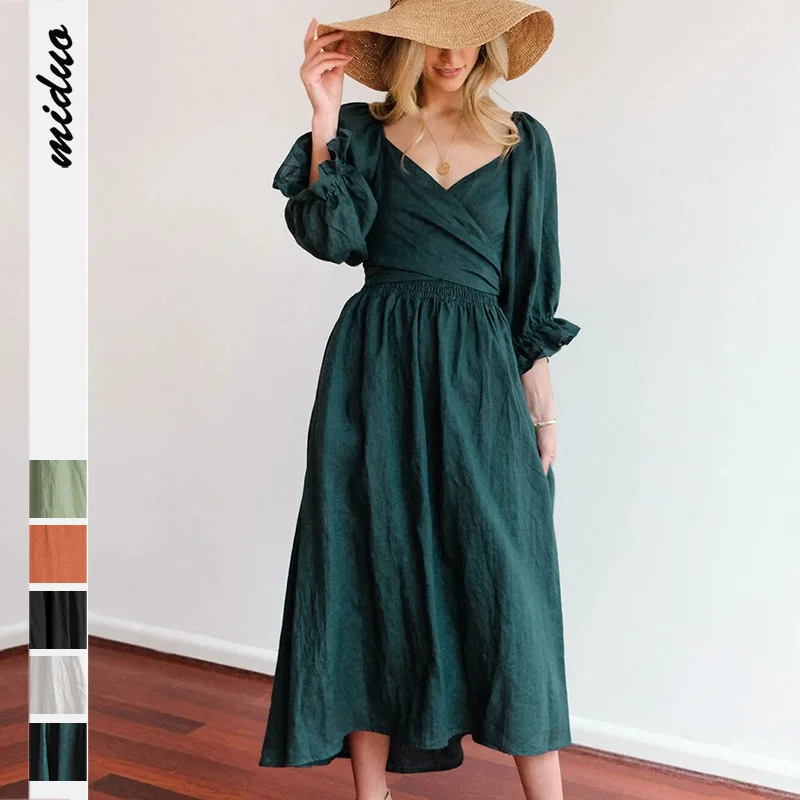 Women Wear Elegant Long Evening Party Dress Square Neck Long Sleeve High Waist Elegant A-Line Dresses