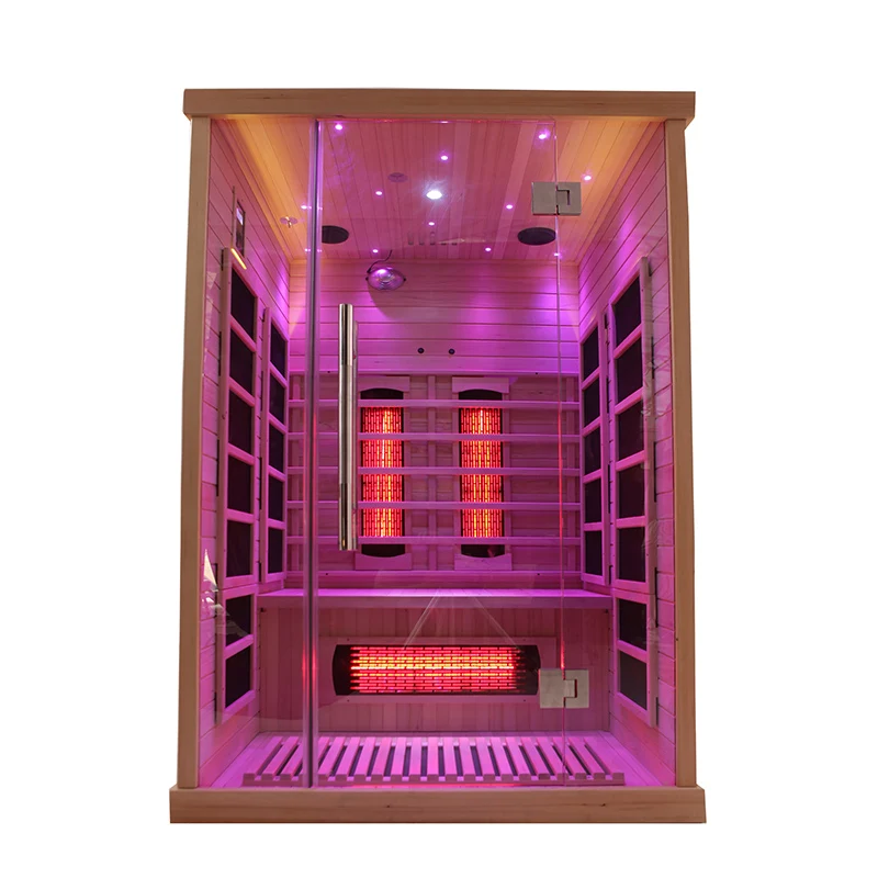 Smartmak Wooden Red Light Infra Sauna Room Indoor Corner 2 People Far Infrared Sauna for Sale