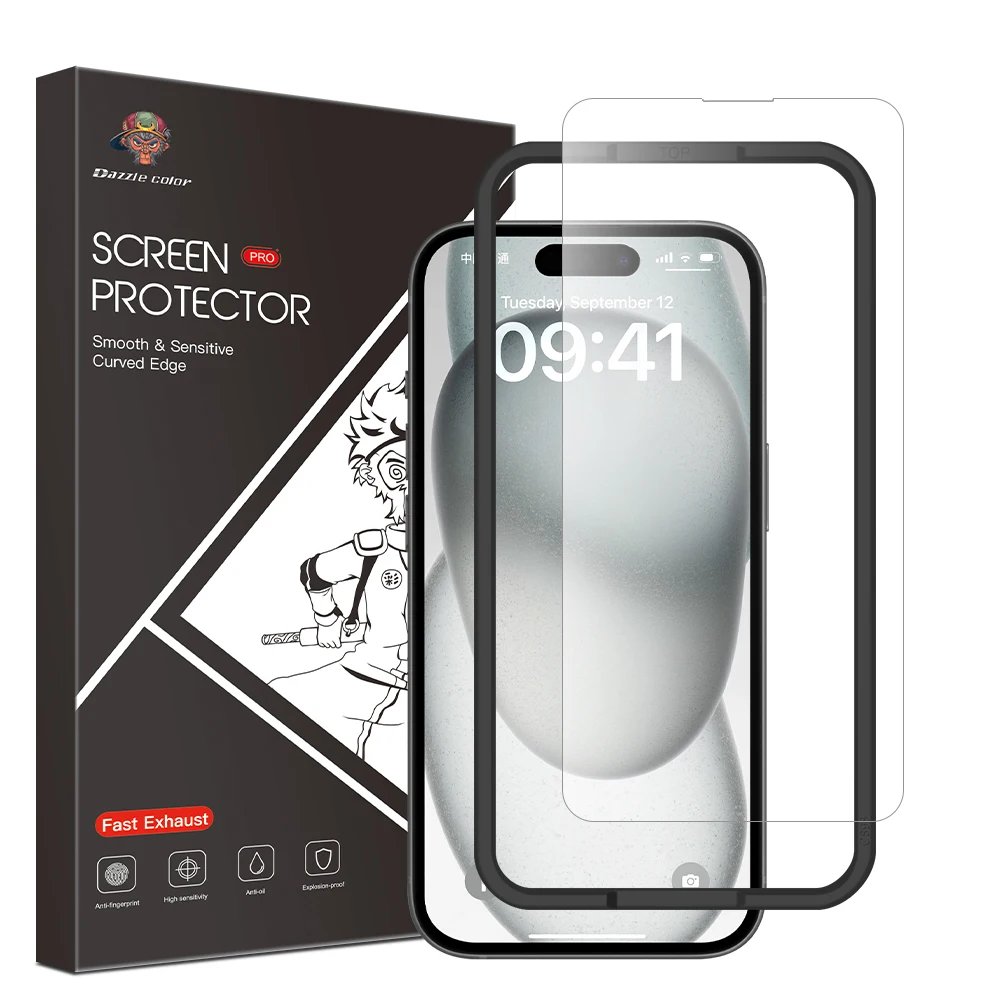 Anti-Shock 3D Curved Silk Print Tempered Glass Screen Protector for IPhone13 14 Pro Max With Installation Frames Kit for samsung