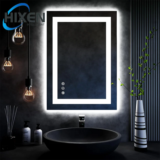 HIXEN rectangle frameless wall mounted luxury hotel bathroom touch screen smart led mirror