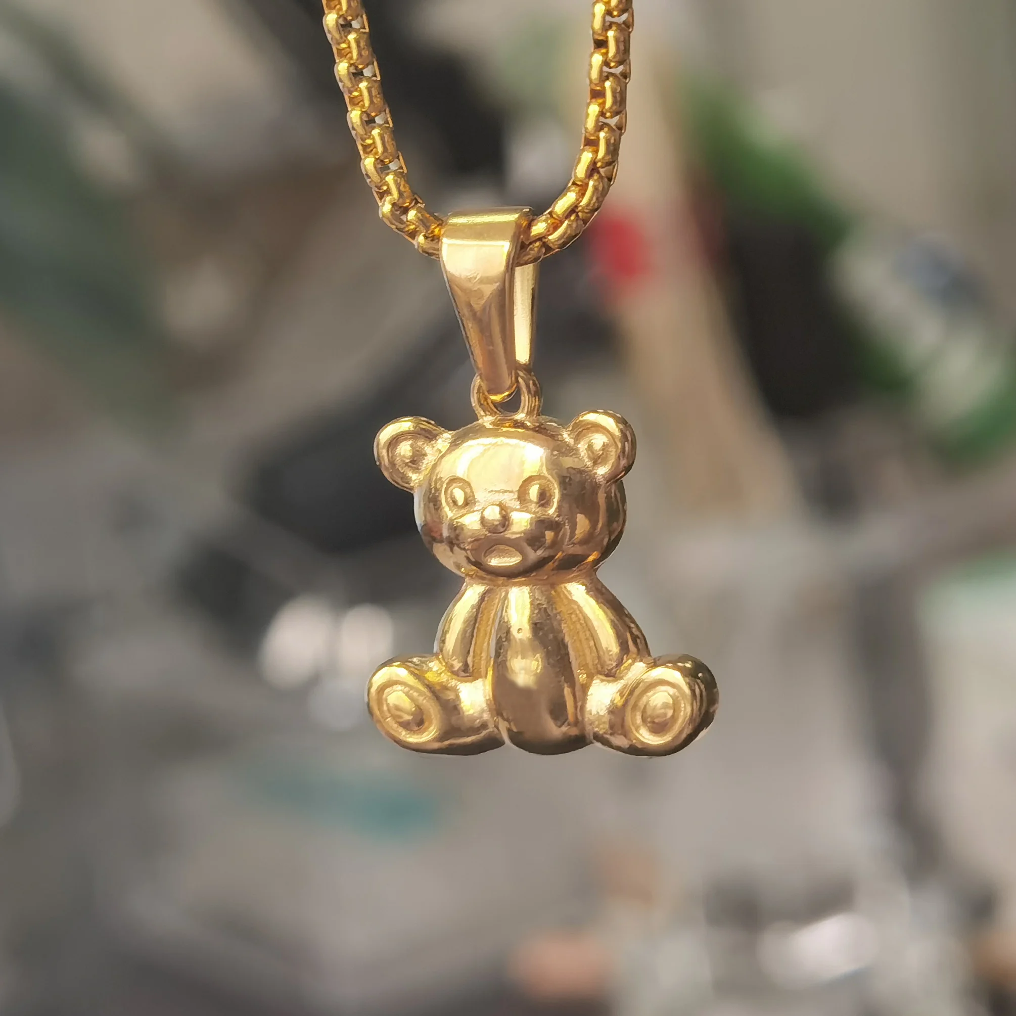 Bear pendant necklace gold brass amber amulet pendant jewelry animal  necklace - Crealandia
