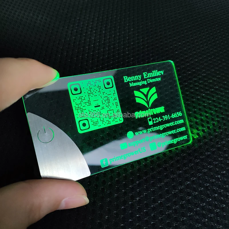 7 NEW Luxury Colorful Printing LED Credit Card Business Card Acrylic Light up Business Design Logo LED Business Card