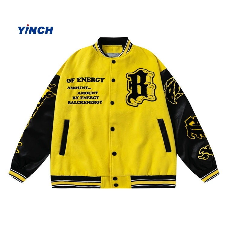High Quality Men Chenille Embroidery Leather Sleeves Custom Baseball Letterman Varsity Jacket_voghion.com