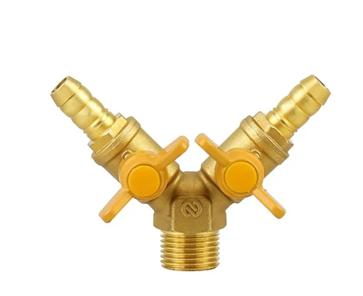 3 way 1/2 inch Male Brass Gas Ball Valve with Double Nozzle