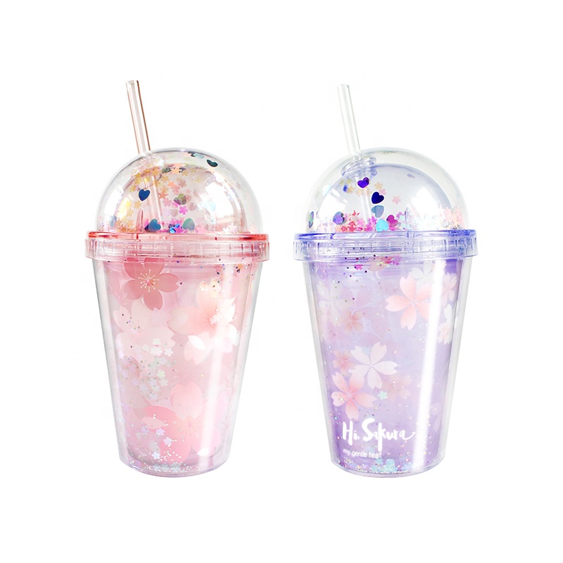 Girlwill вишневый цвет Двойная Стенка купольные крышки пластиковые чашки производитель напитков стакан кружки Mholesale Пользовательский логотип