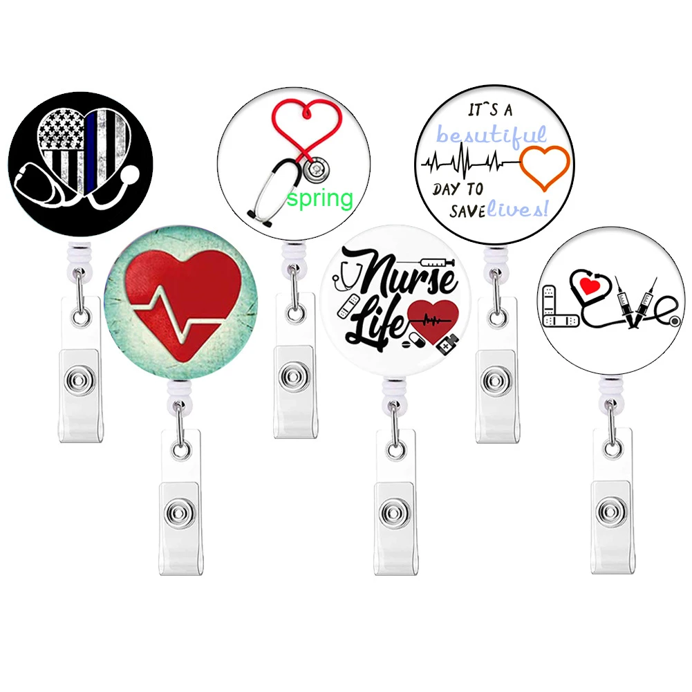 4 Pieces Cute Badge Reel Holder For Nurses Retractable ID