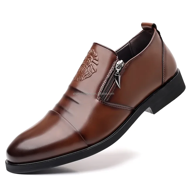 Quanzhou Men's Casual Dress Shoes Black Leather Oxfords with Slip-On Closure