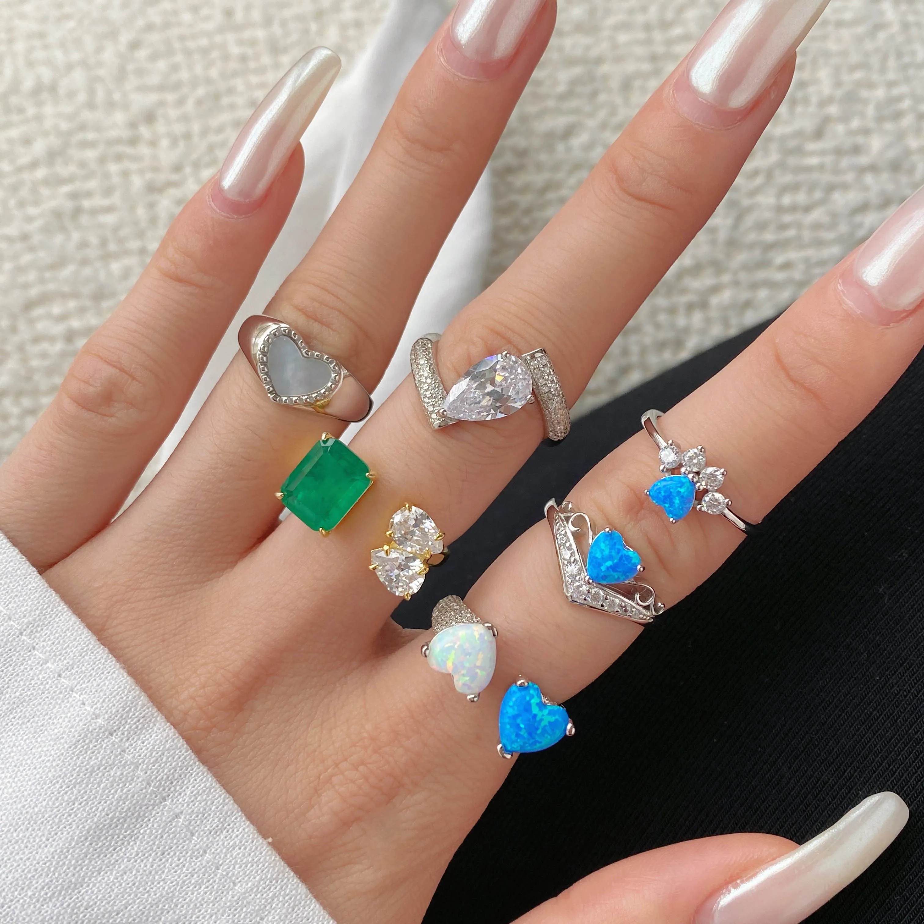 KAKODIY 925 Sterling Silver Heart Star 5A Cubic Zirconia Ring Wedding Engagement Promise Blue Opal Ring Jewelry for Women detail 2