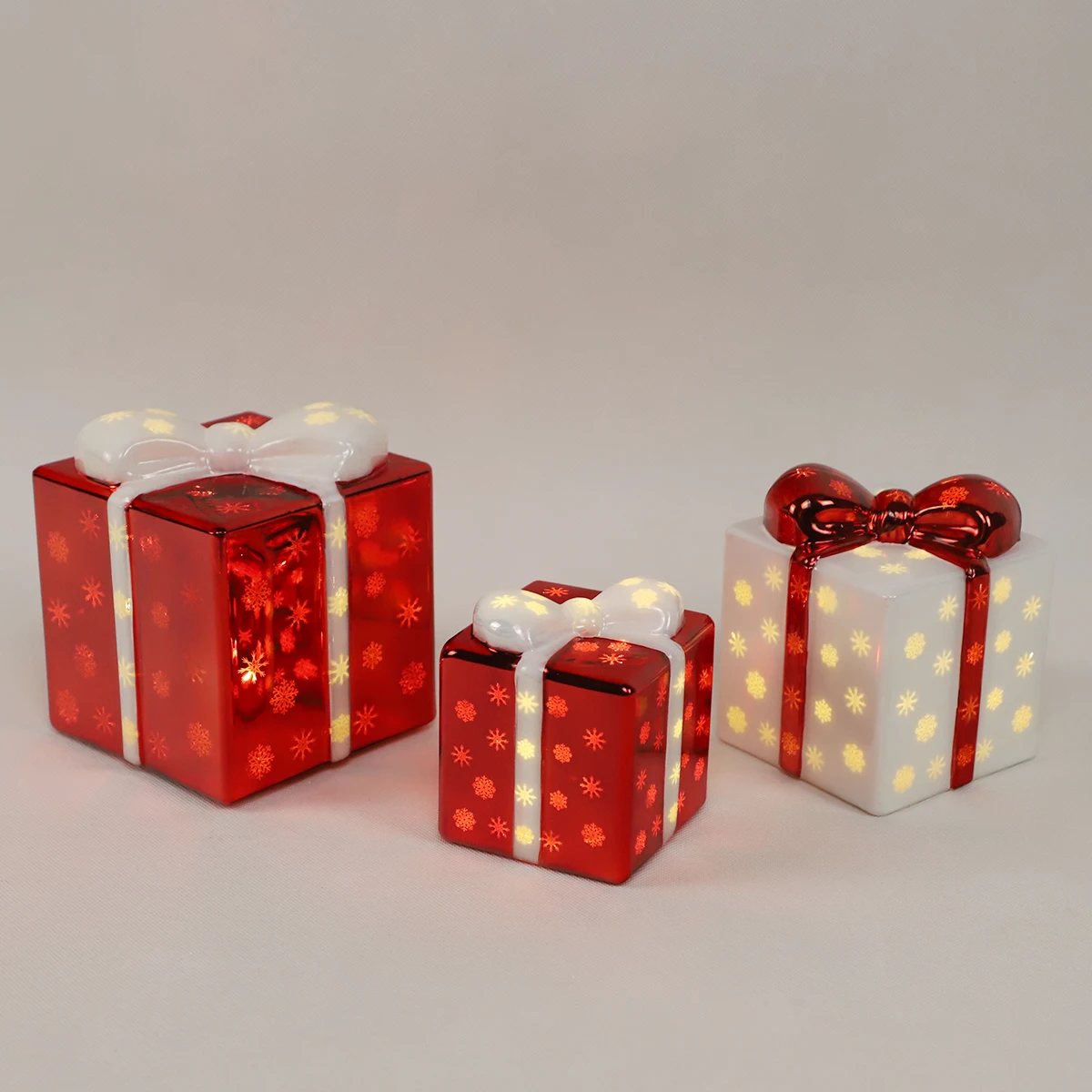 Personalized led light up table christmas painted glass gift box figurines gifts decoration ornaments for christmas home decor