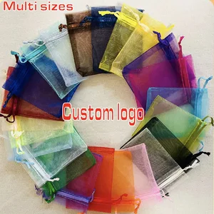 Custom Logo Print Transparent Organza Drawstring Gifts Packaging Bags Candy Jewelry Pouch Cosmetic Dried Flower Storage Bag