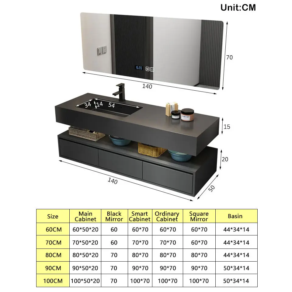 Luxury Modern Matte Black Floating Bathroom Vanity Mirror Wall