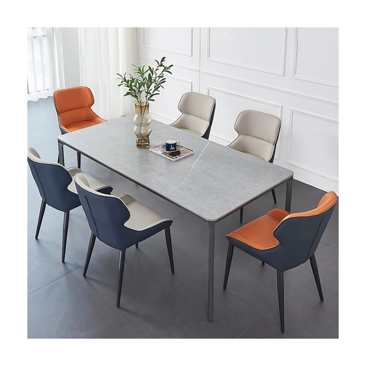 grey dining table and six chairs