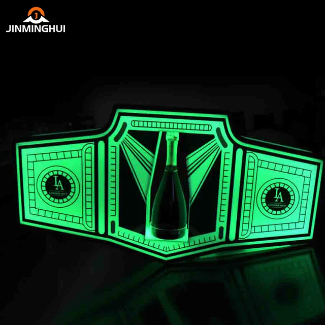 High Quality Custom Acrylic LED Liquor Bottle Presenter Glorifier for KTV Nightclubs VIP Service Winner Gold Belt Advertising
