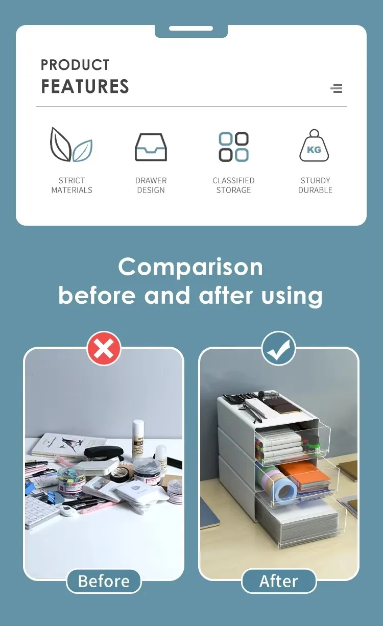 Free Sample Mini Sundries Stationery Multi Layer Plastic Pp Office Accessories Stackable Desktop Storage Drawers manufacture