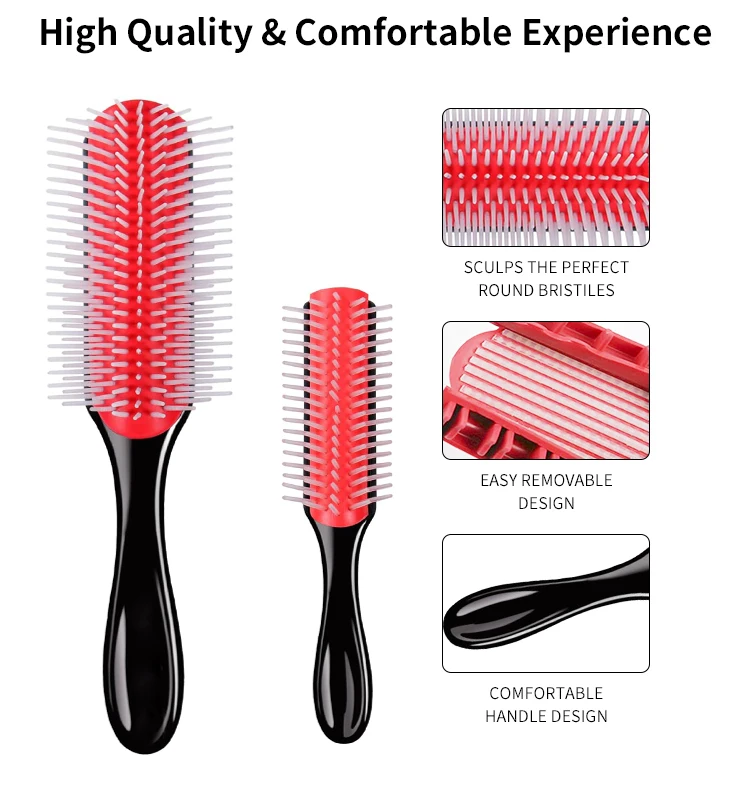 Denman Styling Curling 9 Row Hair Brush Private Label Detachable Hair Brush Plastic Paddle Detangling Massage Brush