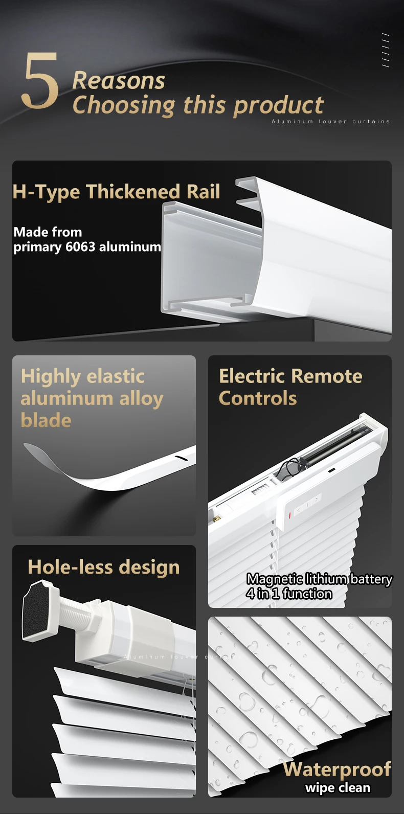 Aluminum Alloy Automatic Smart Windows Blinds Shutters Electronic