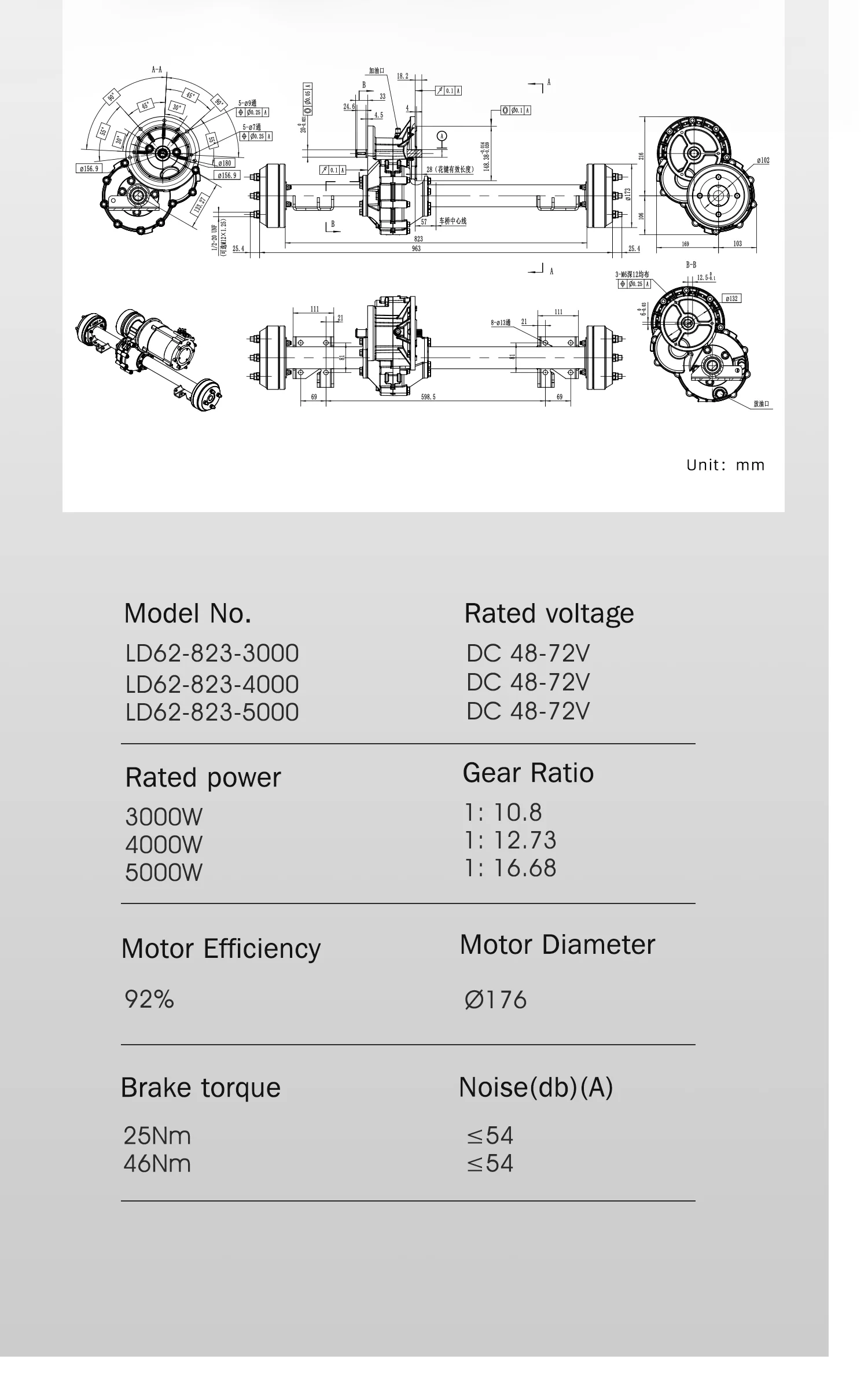48v 3000w Dc Motor Electric Axle With Spline Shaft Fit Forelectric Golf