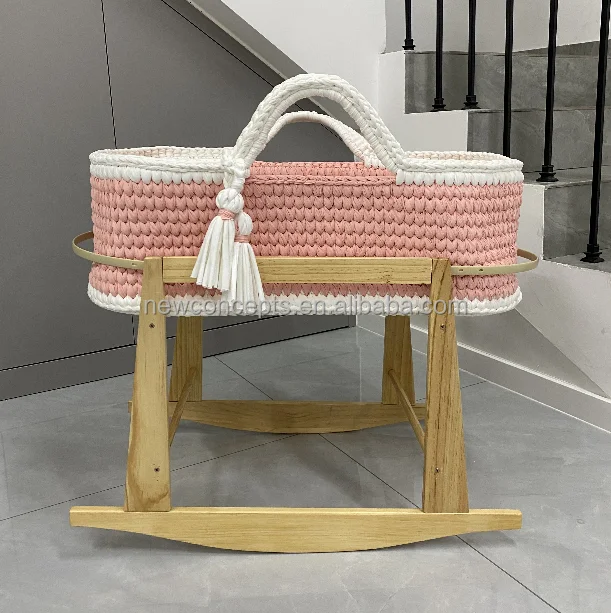Wholesale Baby Basket Baby Crochet Cotton Clothes Rope Moses Basket  with Foam Pad