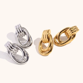 Dingran New Arrival Engraved Multilayer Gold Plated Stud Earrings Stainless Steel Trends Fashion Jewelry Earrings 2024