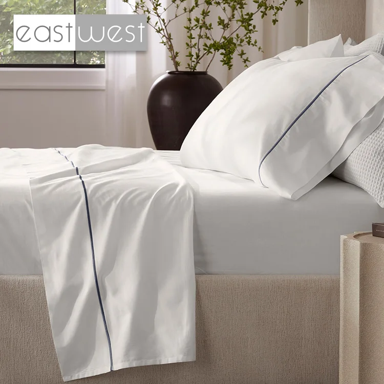 Manufacturer Wholesale Star Ritz Carlton Hotel King Pieces Bed Sheet  Bedding Set Embroidered Luxury White 100% Cotton Bed Sh