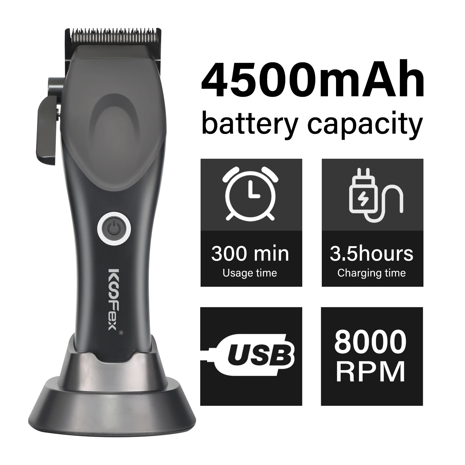 Koofex KF-6386 Cordless Hair Clipper, 8000 RPM, Adjustable Cutting