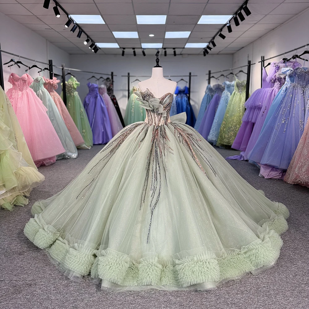 Jancember 1307 Glitter Mint Green Bow Quinceanera Sequins Evening Dresses|  Alibaba.com