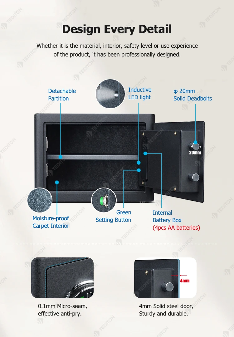 Safe Box For Money Fireproof And Fingerprint Combination Safe Key Lock
