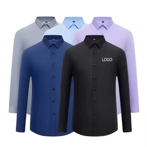 New Men's Long-sleeved Shirt Made of Bamboo Fiber Solid Color Stretchable Wrinkle-free Business Shirt