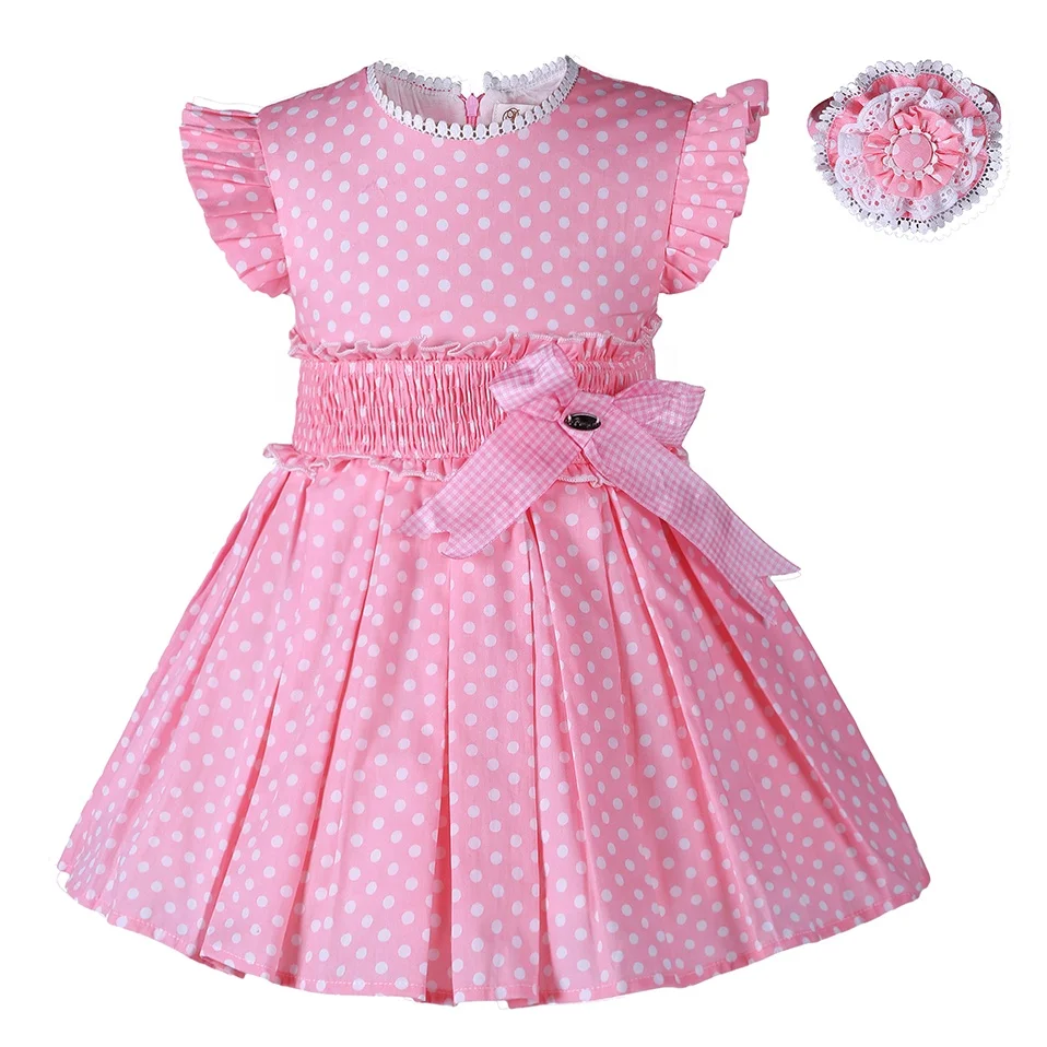 2021 New Pettigirl Girls clothing Dresses Mommy and Me Maxi Spanish Traditional Dress Pink Girls Polka Dot Dress