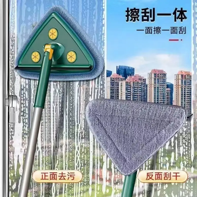 Triangular Mop Microfibre Head Aluminum Pole For Home Cleaning Ceiling Floor