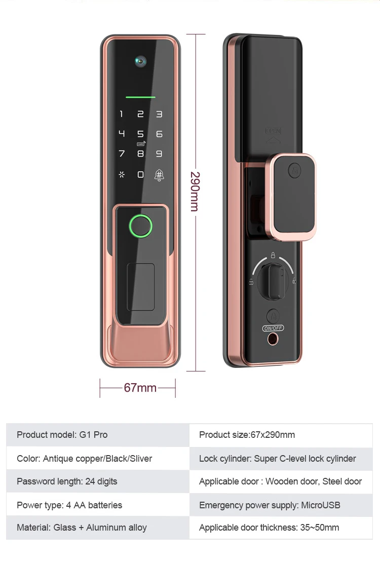 Intelligent 5050 Mortise Automatic Door Lock Smart Electronic Digital Door Lock With Camera