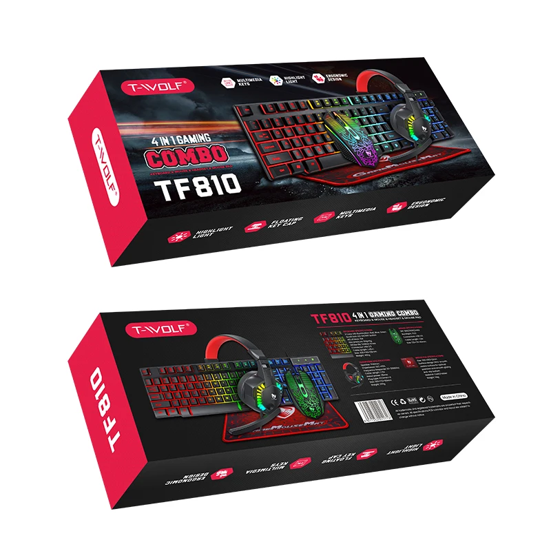 T-WOLF TF810 4-in-1 Wired Gaming Keyboard, Mouse, Headset