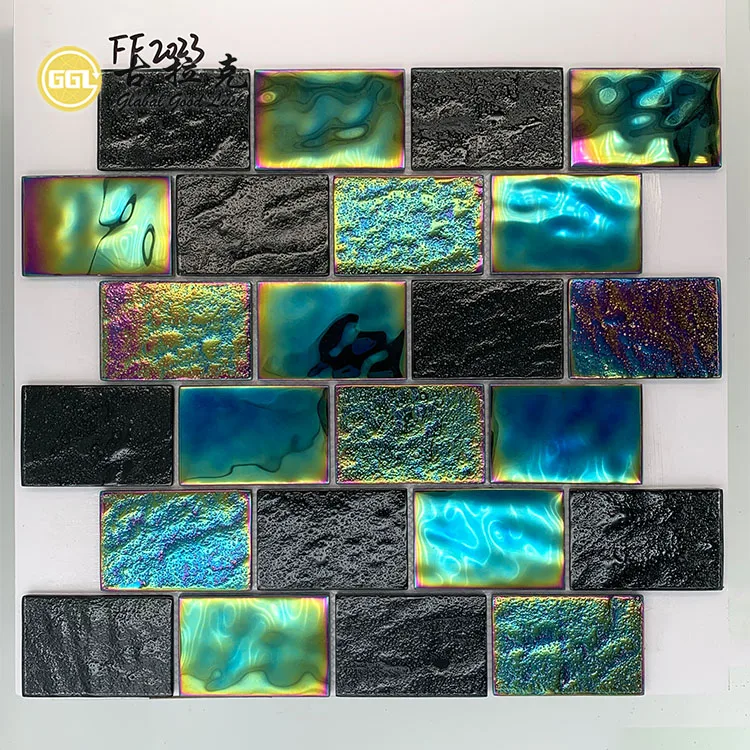 Rainbow Customize Square Blue brick Tile Pool Iridescent Tile Swimming Pool Glass Mosaic manufacture