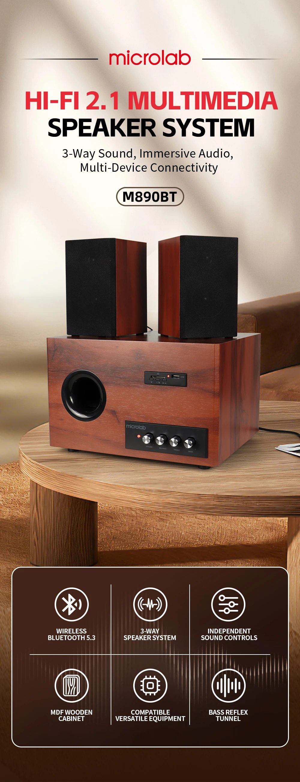 Microlab M890BT 2.1 3-way Multimedia Speaker